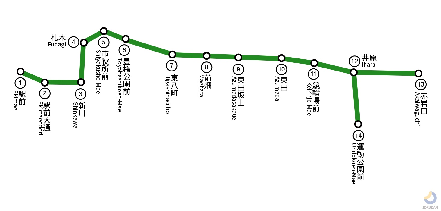 豊橋鉄道市内線の路線図